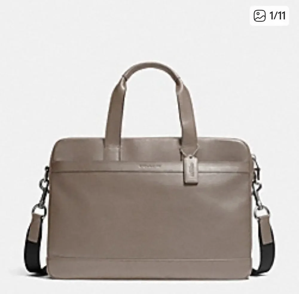 Coach Hudson Leather Briefcase in Fog Style # F71561 Academia Career Minimalist
